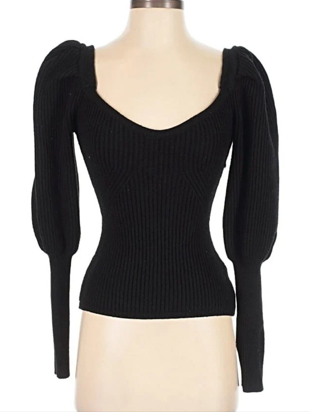ASTR Puffed Sleeve Ribbed Black Sweater XS